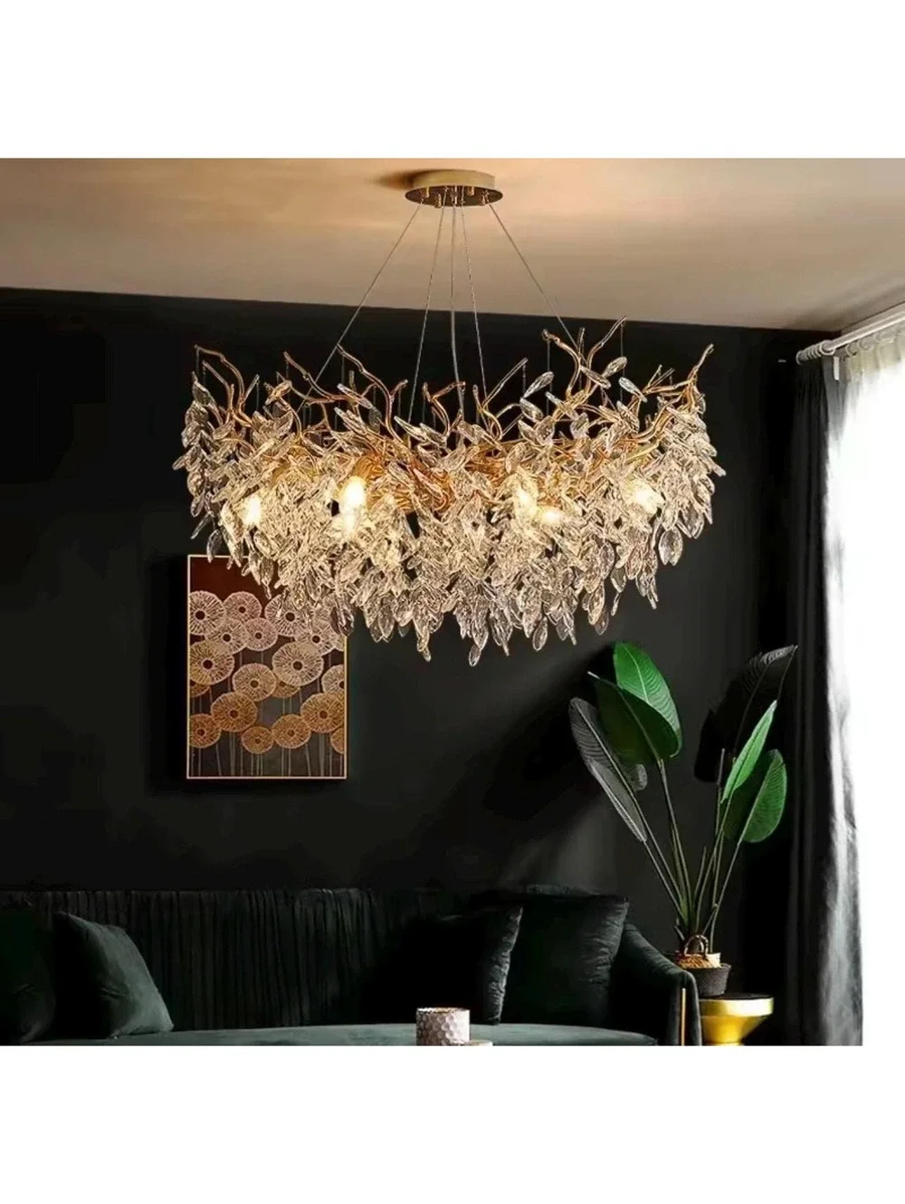 Luxora Modern Crystal Chandelier Pendant Light with Gold Branch Design